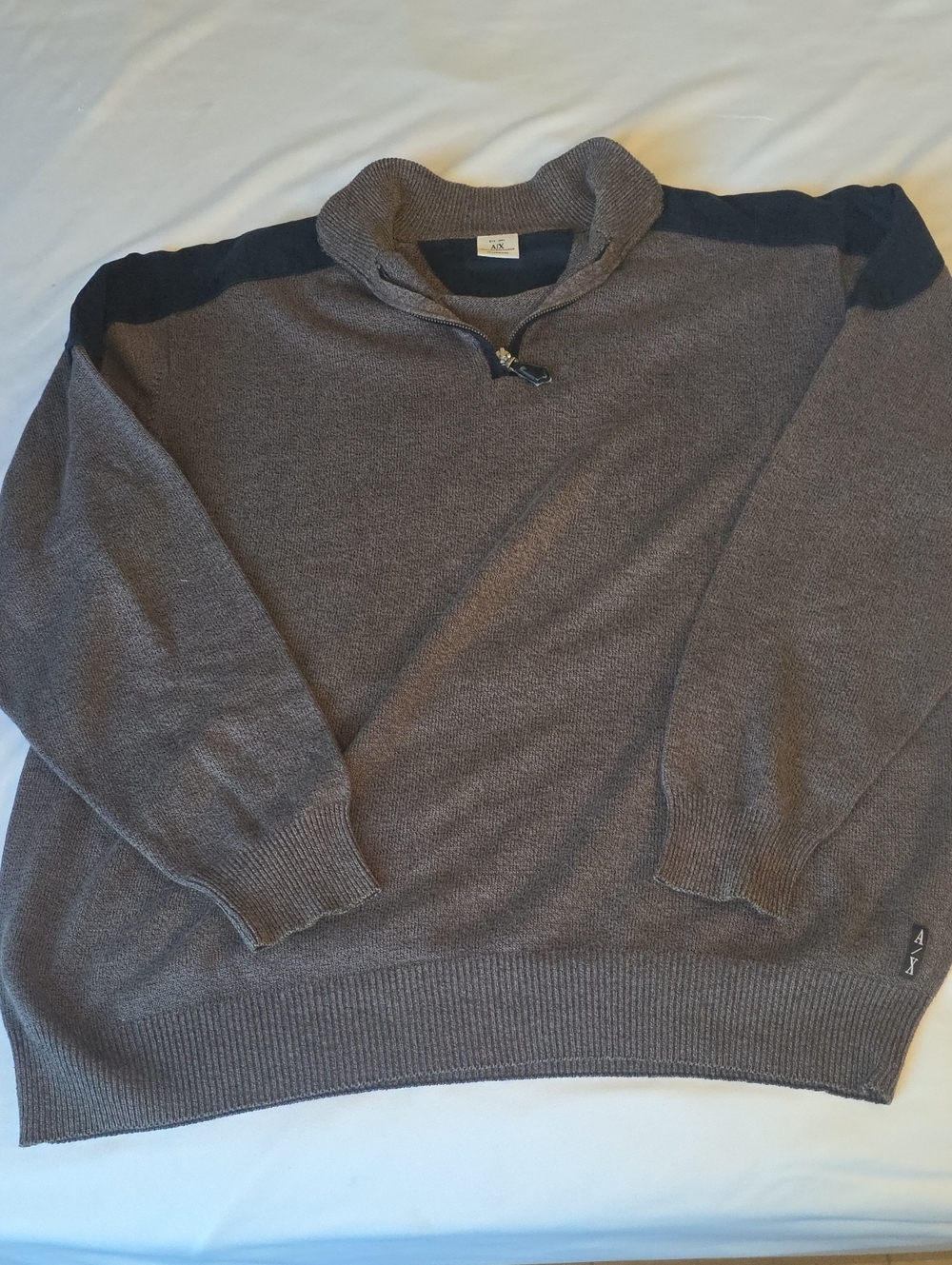 Armani Exchange Brown and Black Half-Zip Shawl-Collar Sweater